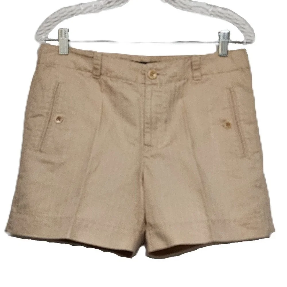 LAUREN RALPH LAUREN Tan Shorts Linen Blend Twill Herringbone Size 6